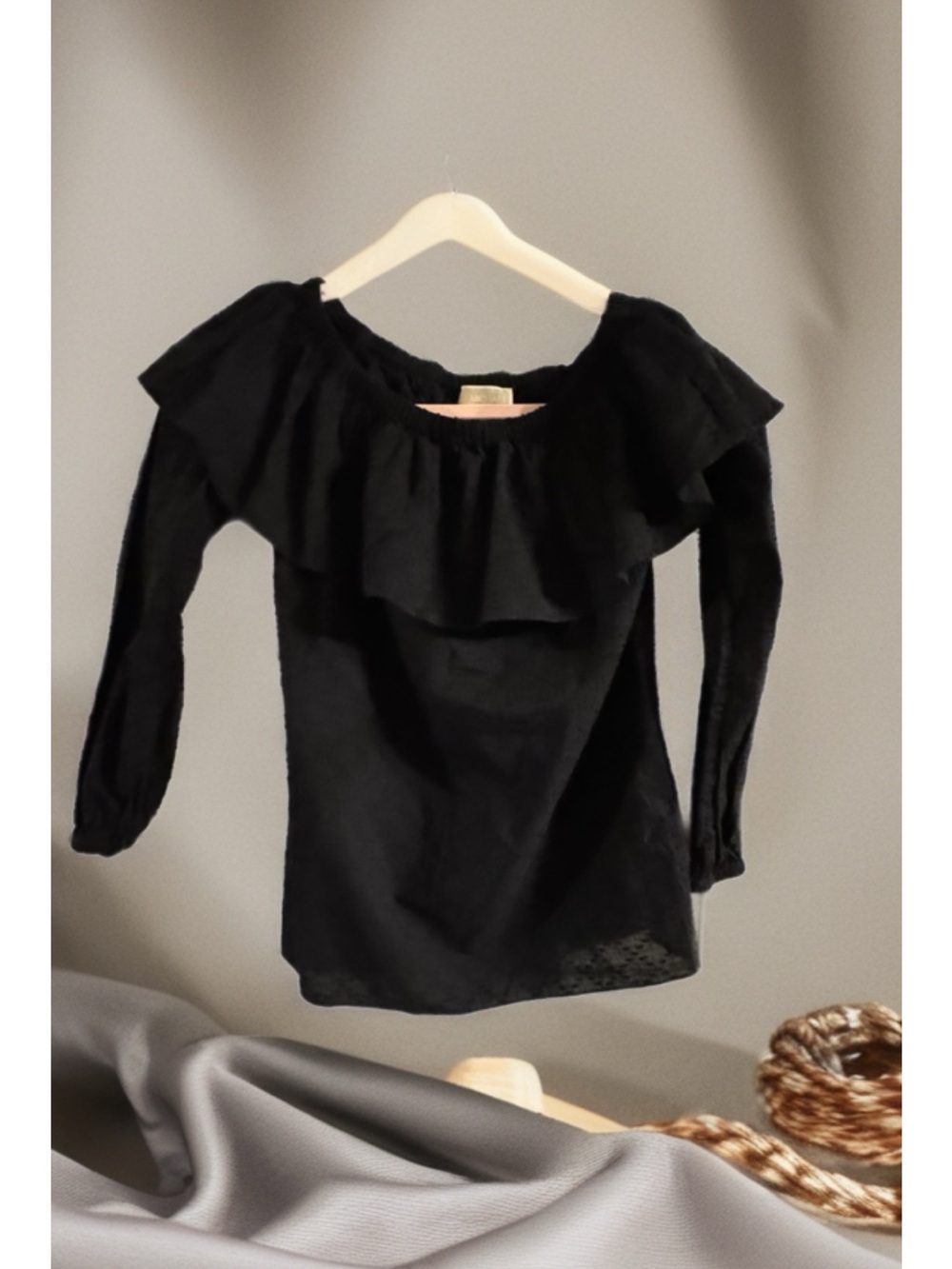 MICHAEL Michael Kors Black Ruffled Off-Shoulder Top